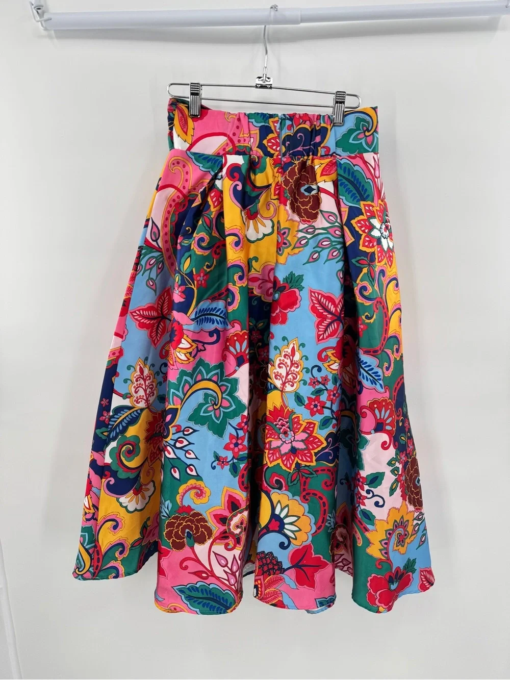 Boho Maximalist Paisley Floral Midi Skirt Colorful Eclectic Statement Piece